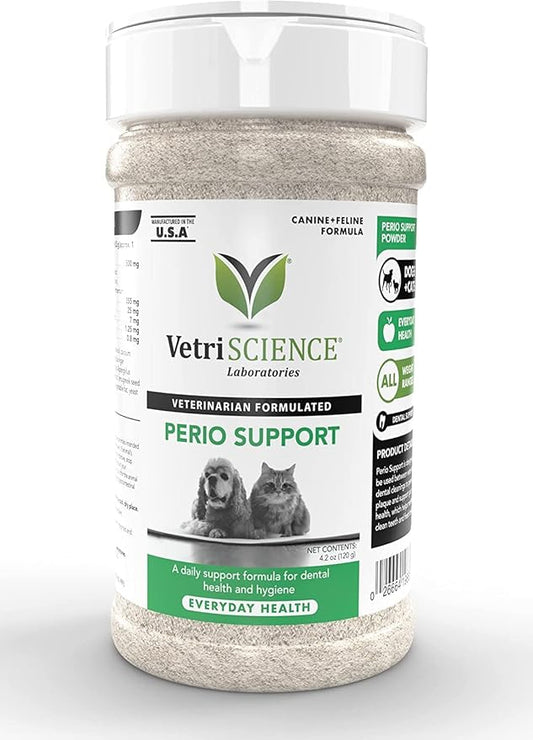 VetriScience Perio Support Cat & Dog Teeth Cleaning Dental Powder, 4.2oz - Cat & Dog Breath Freshener - Clinically Proven Plaque and Tartar Support