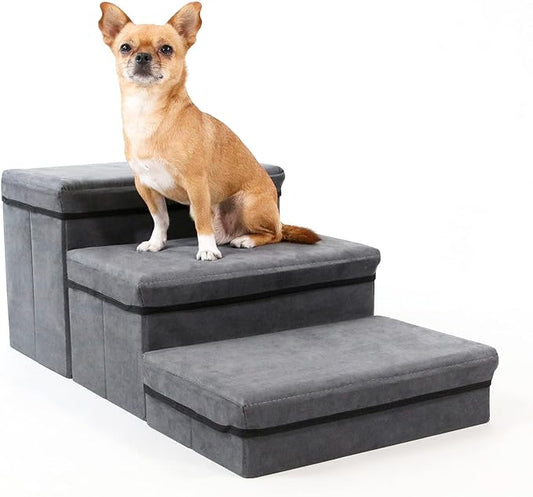 Foldable Dog Stairs/Steps 3-Tier Pet Steps Storage and Adjustable Steps for Small Medium Dogs Pet Steps Storage Stepper for High Beds Sofa Pet Dog Cat