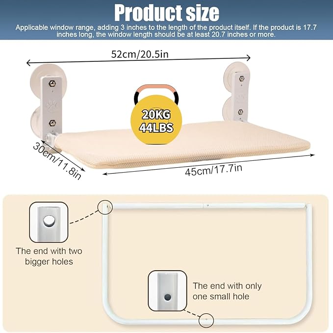 Cordless Cat Window Perch, Foldable Cat Window Hammock with 4 Strong Suction Cups, Window Cat Perch for Cats Inside, Cat Window Seat for Large Cats and Kittens, Hold Up to 44lbs