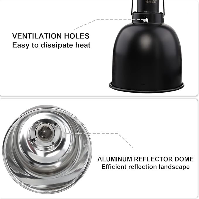 Dimmable Clamp Lamp Fixture - Dimmer Switch Max 75 Watt Deep Dome Lamp Fxiture for Reptiles and Amphibians Ceramic Socket Safety Cover 5.5Inch
