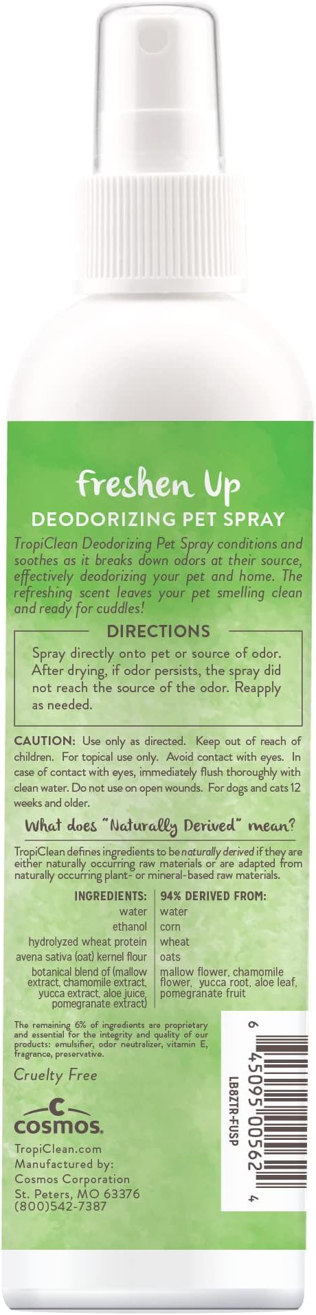 TropiClean Green Apple Dog Perfume Spray Long Lasting | Naturally Derived Odor Removing Dog Deodorizing Spray | Cat Friendly | Made in USA | 8 oz.