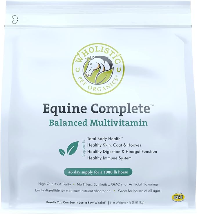 Wholistic Pet Organics Equine Complete: Horse Multivitamin for Total Body Health - Horse Supplement with Vitamins, Minerals, Prebiotics, Probiotics, Antioxidants and More - 4 Lb