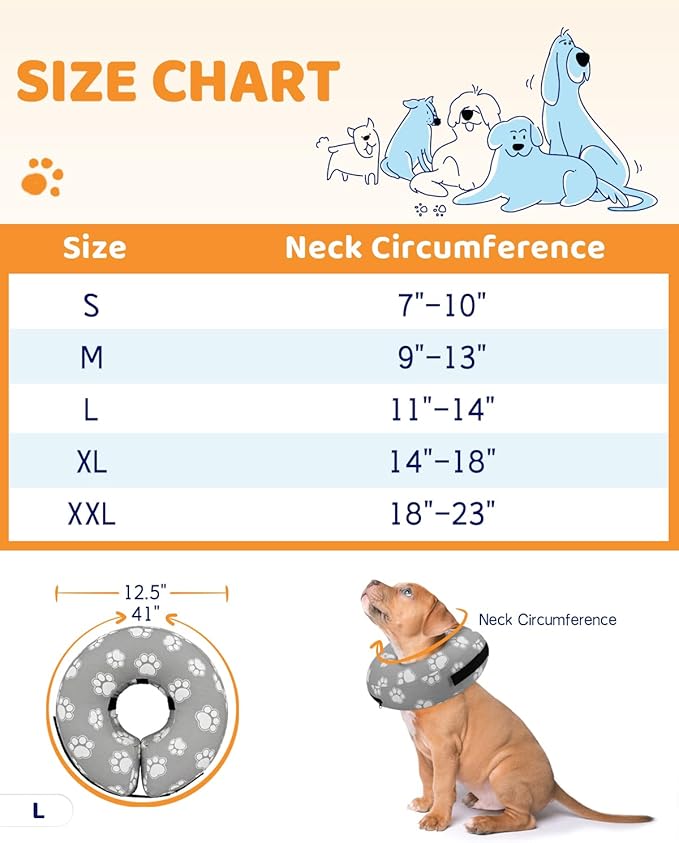 Supet Inflatable Dog Cone Collar Alternative after Surgery, Dog Neck Donut Collar Recovery E Collar, Soft Dog Cone for Small Medium Large Dogs