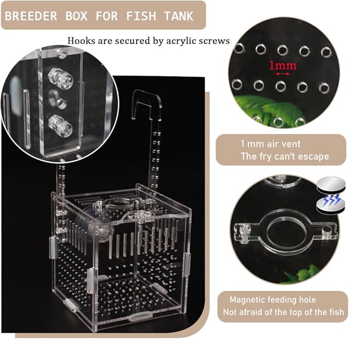 Acrylic Fish Breeding Box with Suction Cups,4x4x4 Inch Breeder Box for Fish Tank,Aquarium Hatchery Incubator for Baby Fishes Shrimp Clownfish,Guppy