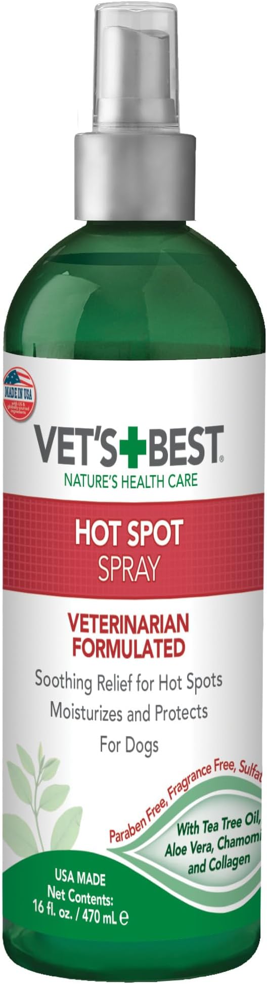 Vet’s Best Dog Hot Spot Itch Relief Spray | Relieves Dry Skin, Rash, Scratching, Licking, Itchy Skin, and Hot Spots | No-Sting and Alcohol Free | 16 Ounces