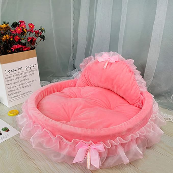 pawstrip Pink Dog Bed Washable Princess Cat Couch Soft Plush Pet Sofa Nest Mat Snuggle Kitten Puppy Cave Beds Cute Cozy Kitten Doggy Kennel Cushion Small Medium Dogs Cats Sleeping Pad (S, Pink)