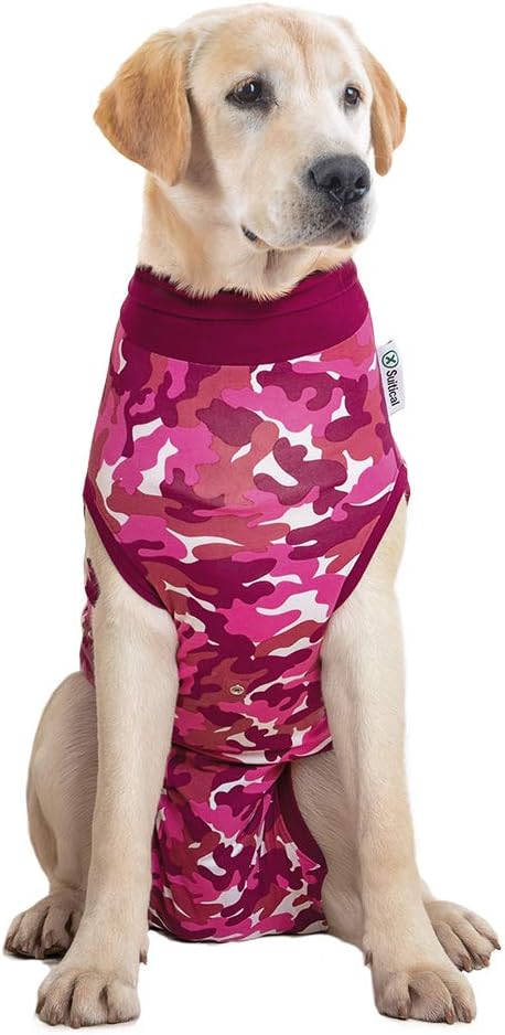 Suitical Recovery Suit for Dogs | Spay and Neutering Dog Surgery Recovery Suit for Male or Female | Soft Fabric for Skin Conditions | L | Neck to Tail 26.4”- 29.9” | Pink Camouflage