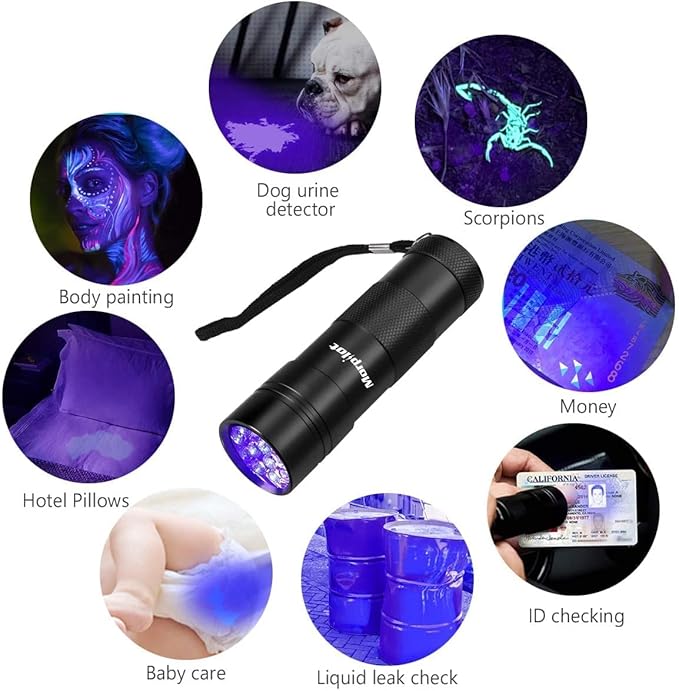 morpilot Black Light, 4 PCS 12 LEDs 395nm UV Blacklight Flashlights Detector for Pets Urine and Stains