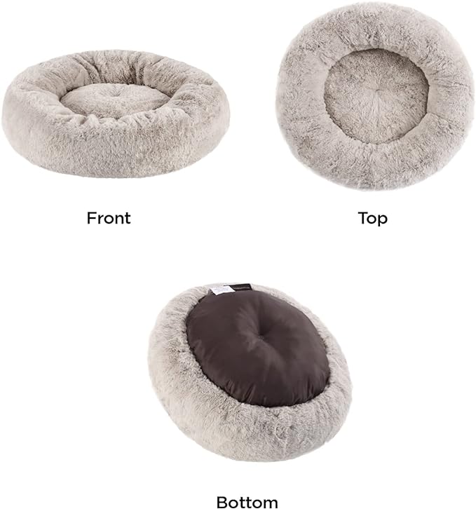 Best Friends by Sheri SnuggleSoft Faux Rabbit Fur Memory Foam Calming Donut Bed for Dogs and Cats, Brown, 23" x 23"