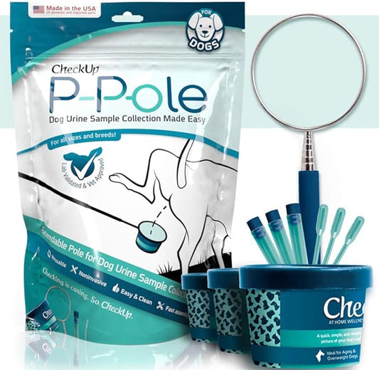 CheckUp P-Pole - Dog Urine Collection Pack - Telescopic Pole, Cups, Pipettes & Vials - A New Innovative, Do It Yourself Approach to Collect Your Dogs Urine at Home and Have it Ready for Testing