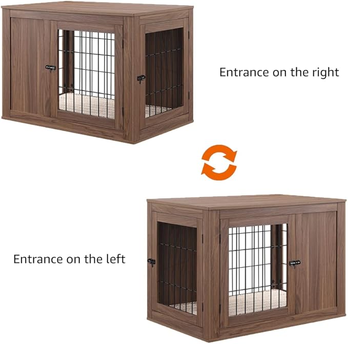 unipaws Furniture Style Dog Crate for Medium Large Dogs, Indoor Aesthetic Dog Stuff Kennel, Modern Decorative Wood Wire Pet House Dog Cage, Pretty Cute End Side Table Nightstand, Walnut