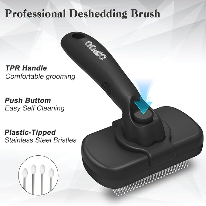 Self Cleaning Shedding Brush for Dogs & Cats, Skin Friendly Cat Brush, Dog Grooming Brush, Dog Brush for Shedding, Deshedding Brush, Puppy Brush Hair Brush for Haired Dogs, Black