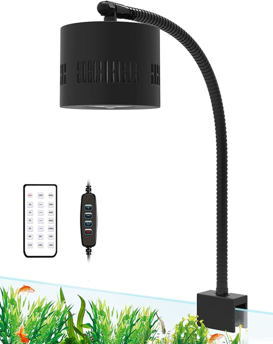 Lominie Aquarium LED Light 10 Gallon Fish Tank Light Timer Clip on Aquarium Light Full Spectrum 80W 6500k for Freshwater Refugium Cube Tank with Gooseneck