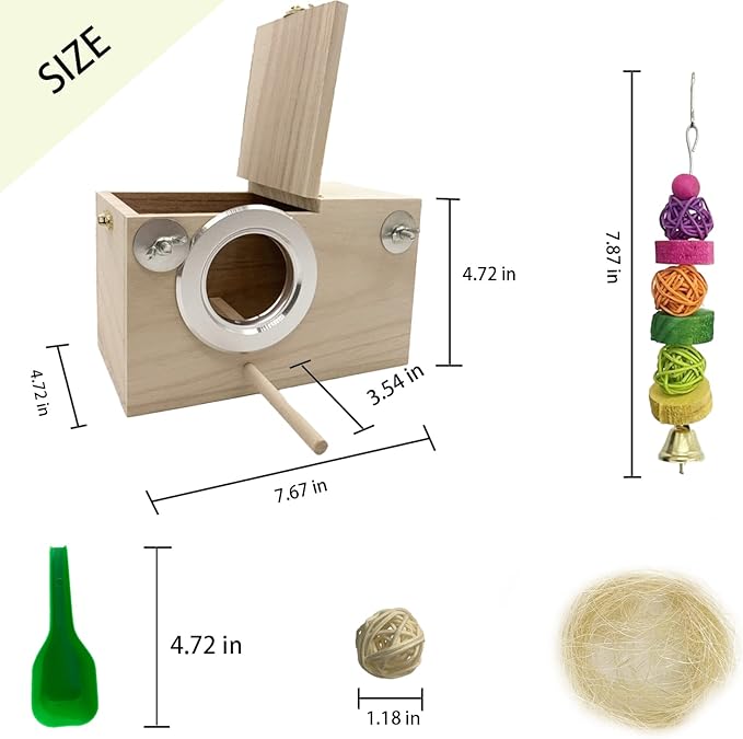 Parakeet Breeding Box Birds Natural Wooden House Lovebird Nesting Mating Box 7Pcs Bird Supplies for Cockatiel Finch Canary Budgie Aviary (7.67×4.72x4.72 in)