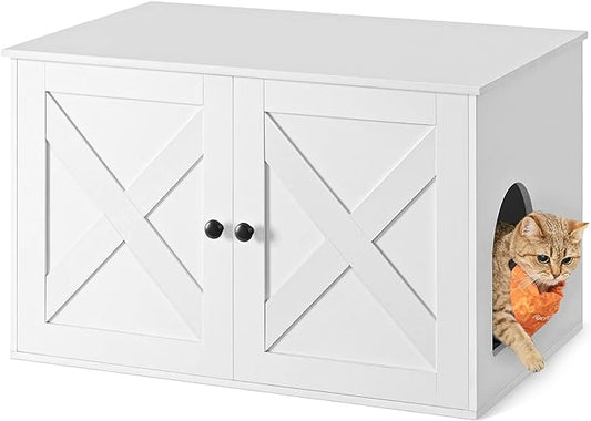 Feandrea Cat Litter Box Enclosure, Litter Box Furniture Hidden with Removable Divider, Indoor Cat House, End Table, 31.5 x 20.9 x 19.7 Inches, White UPCL002W01