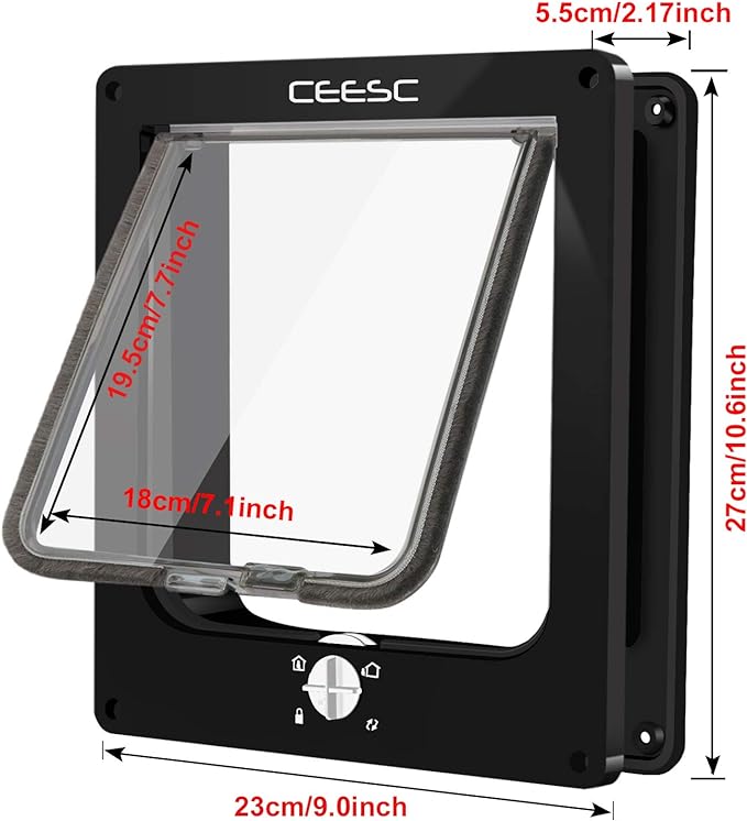 CEESC Large Cat Doors, Magnetic Pet Door with 4 - Way Rotary Lock for Cats, Kitties and Kittens, Upgraded Version (Large, Black)