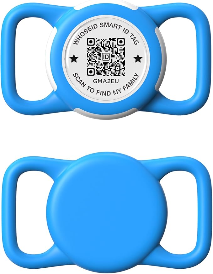 QR Code Airtag Holder, Scan QR Code Send Location Alert Email, Waterproof Full Body Protection Anti-Lost Air Tag Case, Airtag Accessories for Dog, Cats, Collar, Backpack (Blue, Regular)