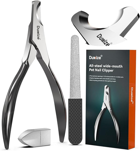 Dog & Cat Nail Clippers - All steel material, 1.22-inch large opening, Built-in Spring, No Hair Pinch, for Medium to Large Dogs and Cats, Free Nail File - Professional Grooming Tool for Pets