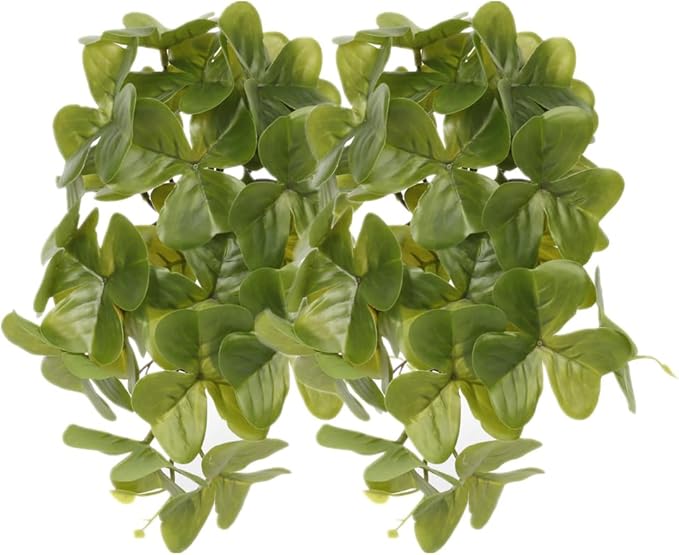 2Pack Reptile Fake Plants for Terrarium, Snake Tank Accessories, Habitat Decor Artificial Hanging Plants with Suction Cup - Fake Shamrock