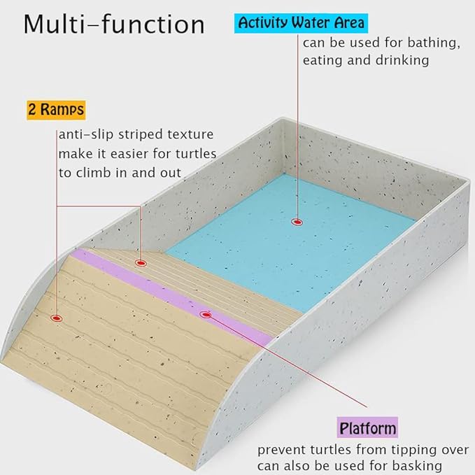 3pcs Tortoise Food Dish with Ramp and Basking Platform Leaf Tortoise Water Food Bowls Reptile Water Dish Turtle Reptile Pool for Amphibians Brown