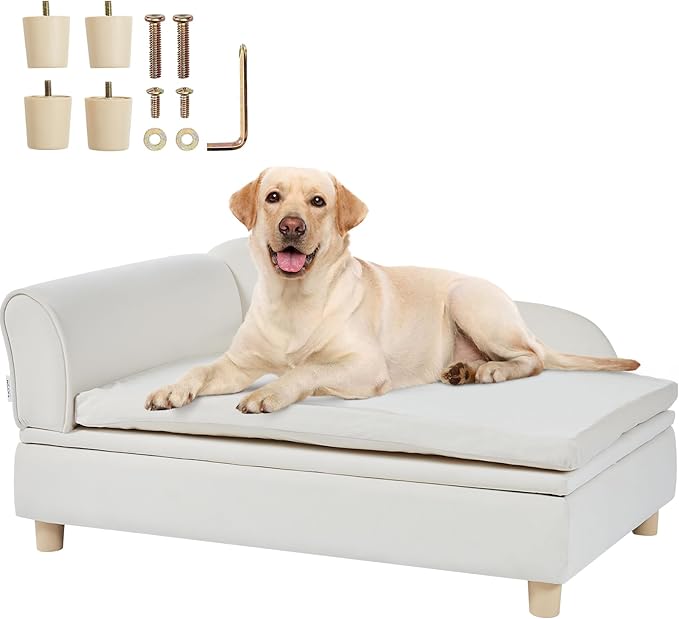 VEVOR Pet Sofa, Dog Couch for Large-Sized Dogs and Cats, Soft Velvety Dog Sofa Bed, 110 lbs Loading Cat Sofa, White