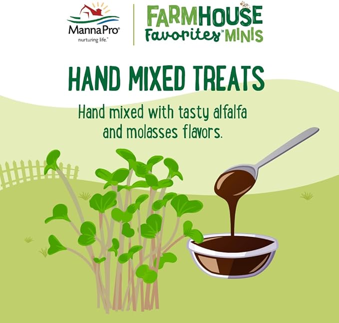 Manna Pro Farmhouse Favorites Mini Goat & Cattle Treats – Premium Baked Snacks for Mini Goats & Mini Cattle – Hand Mixed – Alfalfa & Molasses Flavored – 3lb Bag
