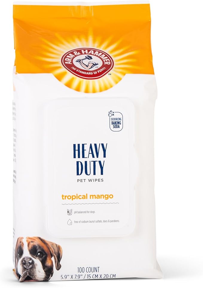 Arm & Hammer for Pets Heavy Duty Multipurpose Bath Wipes for Dogs | All Purpose Dog Wipes Remove Smell & Refresh Skin for Pets| Fruity Mango, Hundred Count - 3 Pack of Pet Wipes