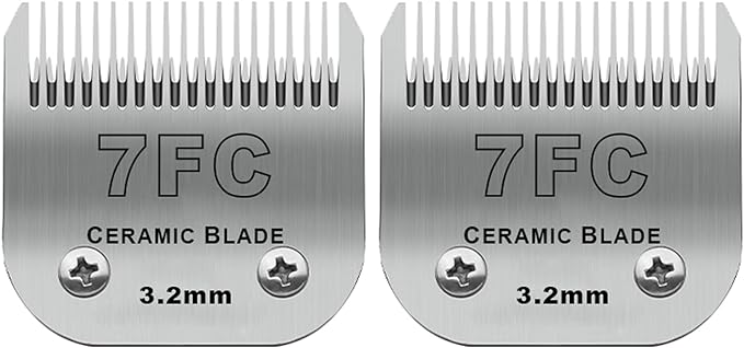 2 Pack Detachable Pet Dog Grooming Clipper Ceramic Blades,Compatible with Andis Size-7FC Cut Length 1/8"(3.2mm),Compatible with Oster A5 Wahl KM10 Series Clippers