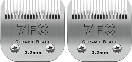 2 Pack Detachable Pet Dog Grooming Clipper Ceramic Blades,Compatible with Andis Size-7FC Cut Length 1/8"(3.2mm),Compatible with Oster A5 Wahl KM10 Series Clippers