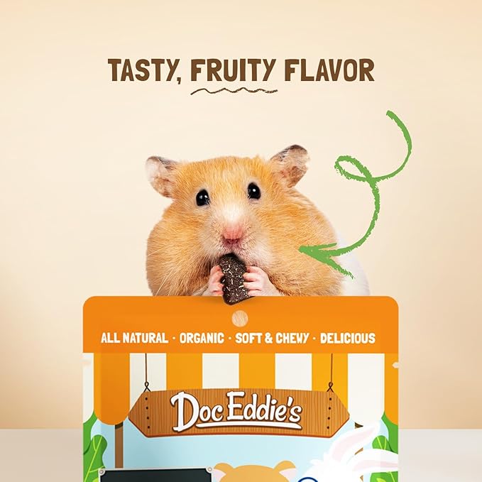 DOC EDDIE'S Apples+Carrots Small Animal Treats or Snack for Hamster, Guinea Pig, Rabbit, Chinchilla, Bunny, Gerbil, Mouse, Rat, Hedgehog, or Squirrel - 5oz - Made with Real Fruit, Organic Ingredients