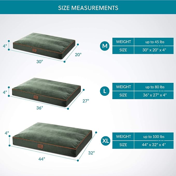 Bedsure Waterproof Dog Beds for Extra Large Dogs - 4 inch Thick Up to 100lbs XL Dog Bed with Removable Washable Cover, Pet Bed Mat Pillows, Dark Green