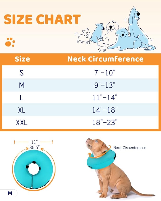 Supet Inflatable Dog Cone Collar Alternative after Surgery, Dog Neck Donut Collar Recovery E Collar to Stop Licking, Soft Dog Cone for Small Medium Large Dogs