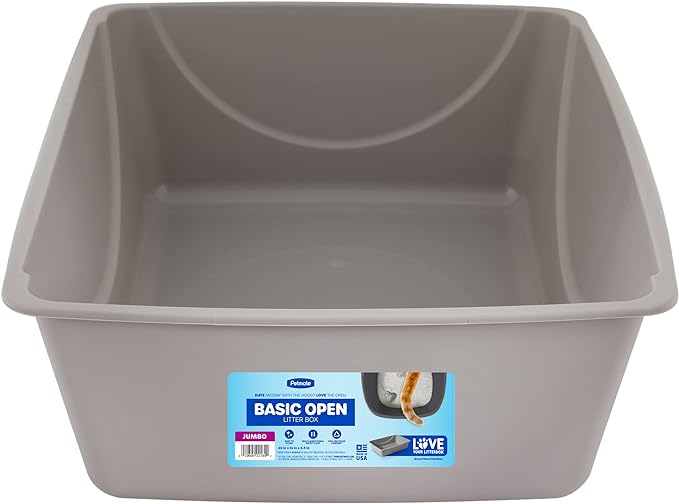 Petmate Open Cat Litter Box, Extra Large Nonstick Litter Pan Durable Standard Litter Box, Mouse Grey Great for Small & Large Cats Easy to Clean, Made in USA