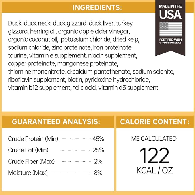 PURPOSE Freeze Dried Raw Cat Food, Duck Mini Nibs Entree, 9 oz - High Protein, USA Made