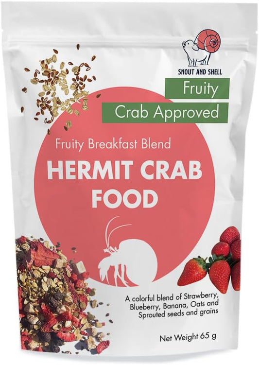 Fruity Breakfast Blend Hermit Crab Dry Food - High Protein & Nutrient Blend Diet of Rolled Oats, Blueberries, Strawberry, Banana, Sprouted Seeds Mix - Aquatic Pet Snack Treat | 65g