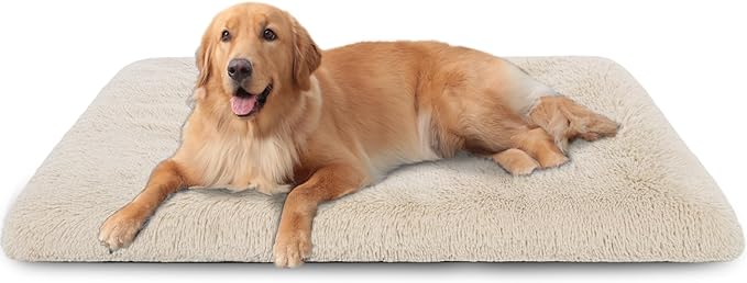 Dog Crate Pad Ultra Soft Dog Bed Mat Washable Pet Kennel Bed with Non-Slip Bottom Fluffy Plush Sleeping Mat for Large Medium Small Dogs, 41 x 27 Inch, Camel