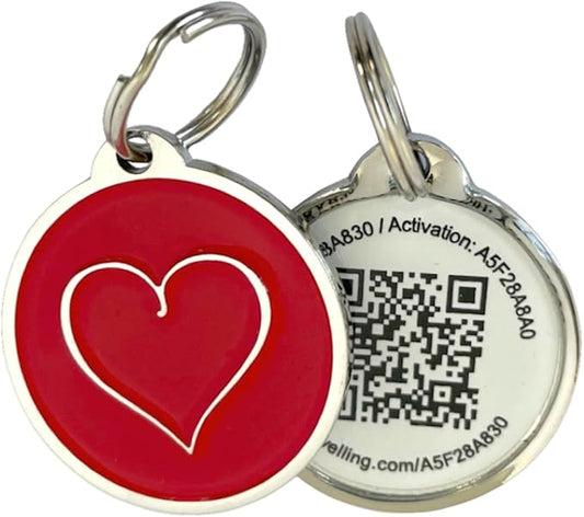 Premium Pet ID Tag for Dogs and Cats: Easy Scan QR Code, Instant Online Pet Profile Access, & Scan Location Alerts(Red Heart)