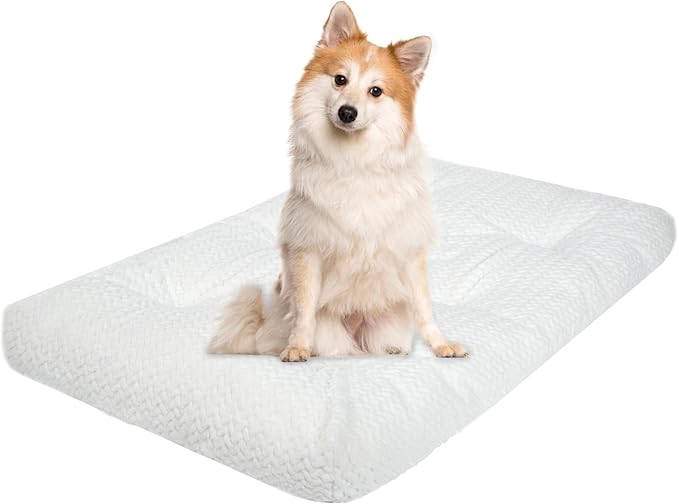 KROSER Deluxe Dog Crate Bed Dog Bed Mat, Soft Dog Crate Pad, Machine Washable Pet Cage Pad Mattress Reversible (Cool & Warm), Dog Kennel Bed for Small to Jumbo Dogs, White
