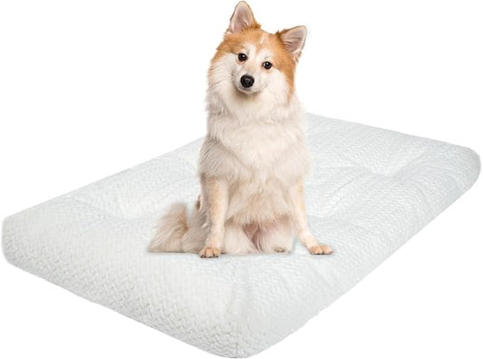 KROSER Deluxe Dog Crate Bed Dog Bed Mat, Soft Dog Crate Pad, Machine Washable Pet Cage Pad Mattress Reversible (Cool & Warm), Dog Kennel Bed for Small to Jumbo Dogs, White