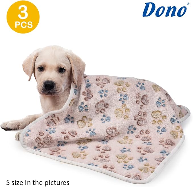 Dono 1 Pack 3 Dog Blankets, Soft Fluffy Fleece Pet Blanket Warm Sleep Mat Paw Print Design Puppy Kitten Throw Blanket Doggy Mat, Blanket for Dogs