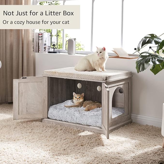 unipaws Cat Litter Box Enclosure Furniture, Cat Washroom, Hidden Litter Box Cover, Cabinet for Large Cat, Dog Proof Cat Litter Boxes, Hideaway Litter Box, Cat House, Weathered Grey