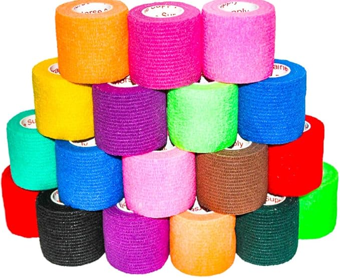 2 Inch Vet Wrap Tape Bulk (Assorted Colors) (Pack of 24) Self Adhesive Adherent Adhering Flex Bandage Grip Roll for Dog Cat Pet Horse