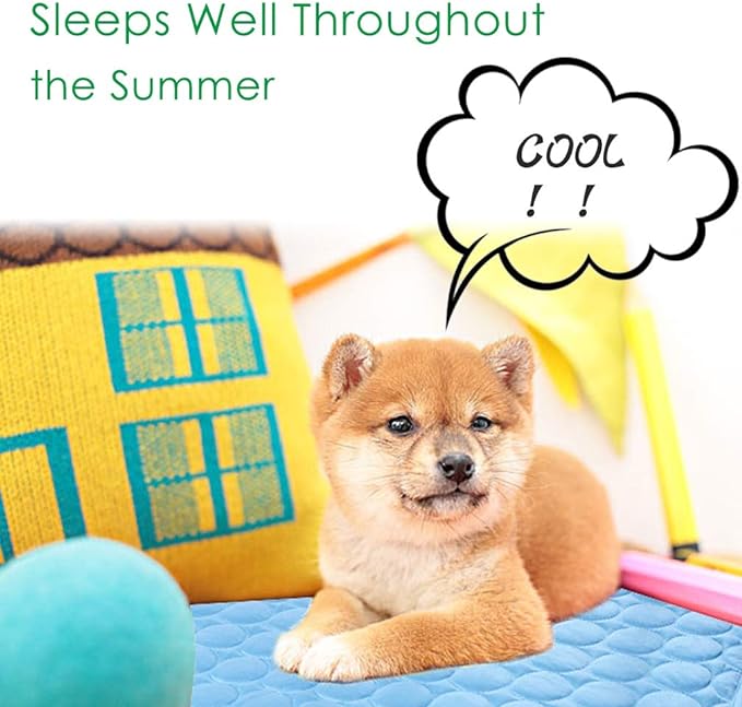 VeMee Cooling Mat Pad for Dogs Cats Ice Silk Mat Cooling Blanket Cushion for Kennel/Sofa/Bed/Floor/Car Seats Cooling (Dog Cooling mat-Blue)
