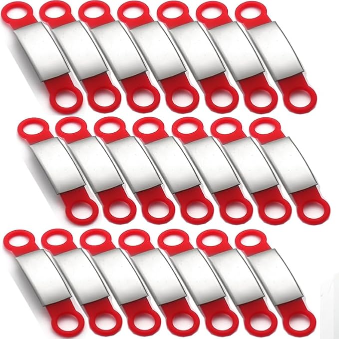 21 Pcs Blank Slide On Silent Pet ID Tags, Blank S/M/L Quiet Chew-Proof Pet Collar Tag, Stainless Steel Silicone Dog Cat Pet Name Tag (L, Red)