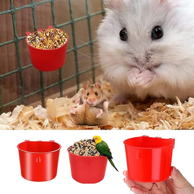 20Pcs Cage Cup Bird Cage Feeder Chicken Feeding Bowl Chicken Water Cups Hanging for Cage Chicken feeders Water Cups Hanging for Treats Grit Gamefowl Parrot Parakeet Poultry(Red+Green)