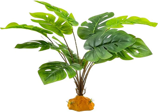 Reptile Artificial Plants Terrarium Decor, Amphibian Habitat Hideout Bearded Dragon Tank Decorations fit Crested Gecko Leopard Lizard Chameleon Ball Python Snake Frog - Tall Monstera