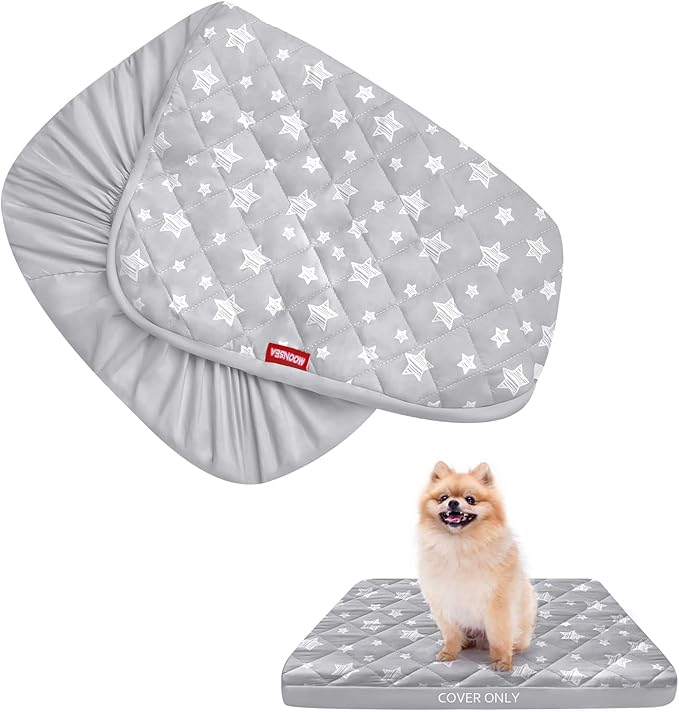 Dog Bed Covers Replacement Washable Pet Hair Easy to Remove, Waterproof Dog Bed Covers Noiseless Quilted, Pet Bed Cover Lovely Grey Star Print, Puppy Bed Cover 16x25 Inches, for Dog/ Cat, Cover Only