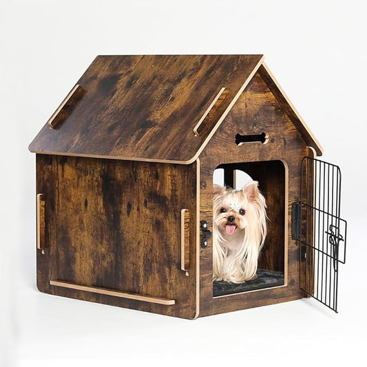 Dog House Indoor for Small Dogs or Cats, Cozy wooden design, Small indoor bed house, with Air Vents and Elevated Floor Warm Dog Cave (Large color-2)