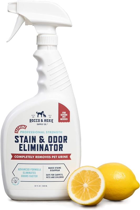 Rocco & Roxie Extreme Stain & Odor Eliminator for Strong Odor, Pet Urine Enzyme Cleaner Destroyer, Stain Remover for Dog Poop and Cat Pee, Enzymatic Carpet Cleaner Spray For Home, Puppy Potty Training