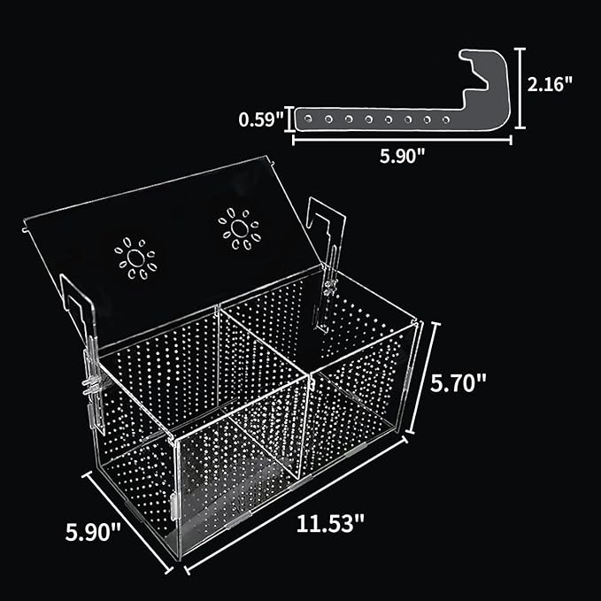 PENCK Fish Breeding Box for Aquarium, Acrylic Plastic Breeder Box for Fish Tank, Baby Snail Fish Shrimp Clownfish Nursery Container, Divider Hatchery Incubator Accessory - Small Hook Pattern 2 Grids